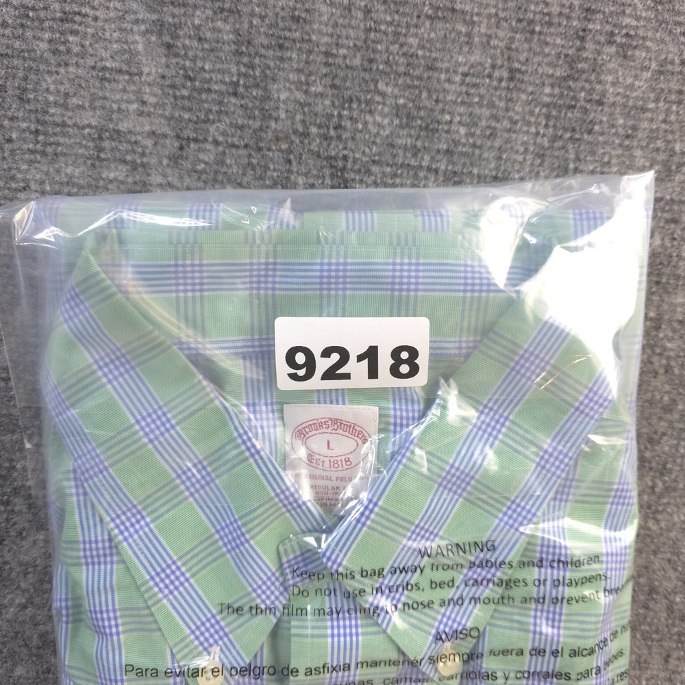 Brooks‎ Brothers Shirt Large Non Iron Green Blue Plaid Button Down Long Sleeve - Picture 7 of 7